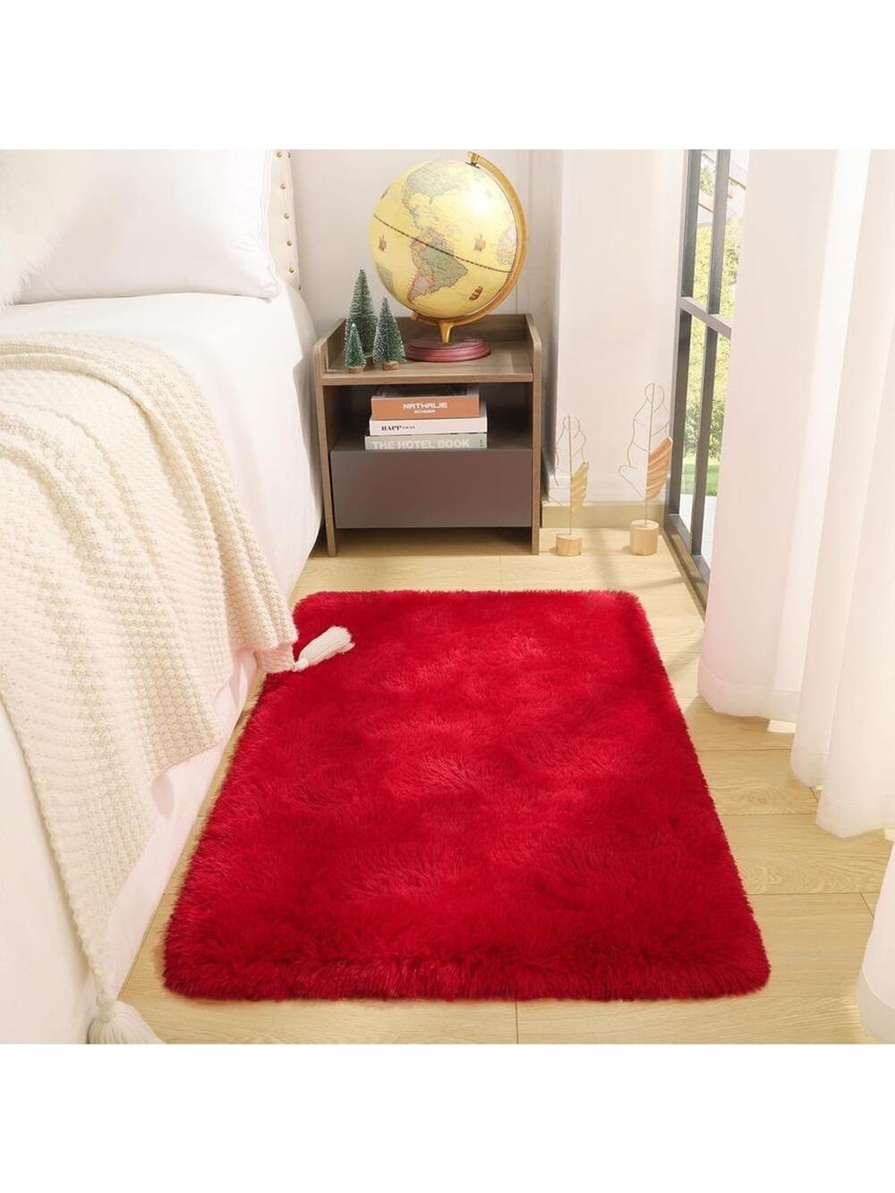 Small Red Rug 2x3 Fluffy Area Rug for Bedroom Kitchen Entryway Hallway Washable